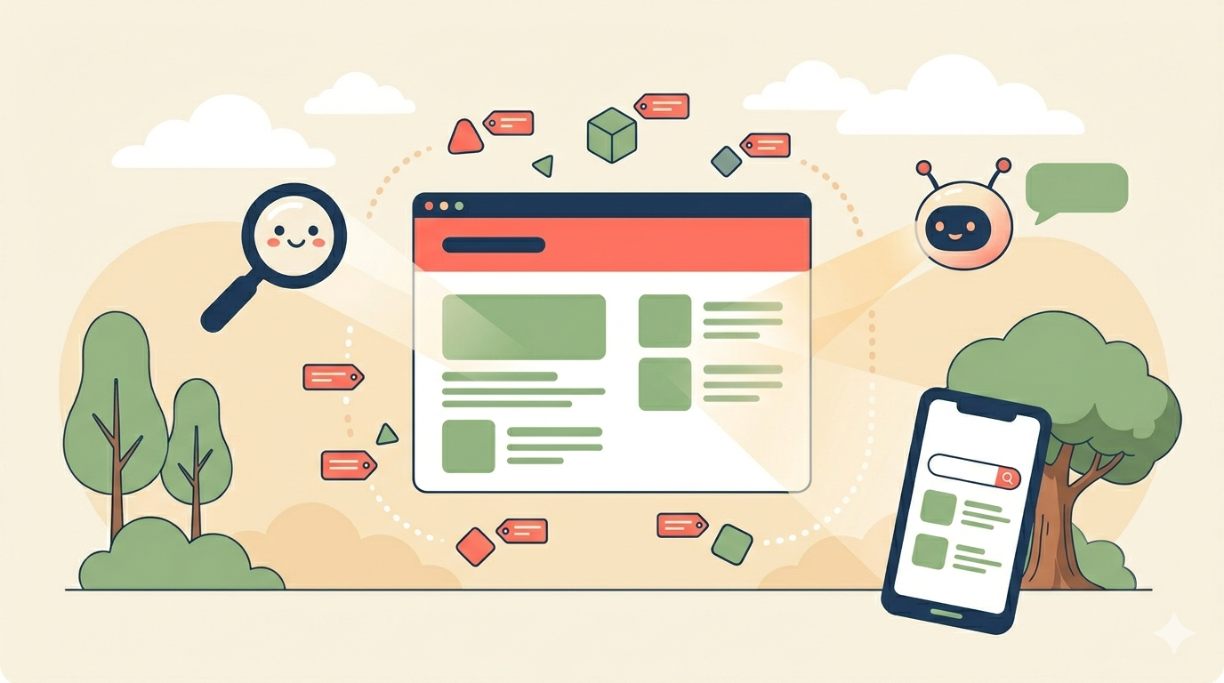 Illustration showing how search engines and AI tools discover and rank websites
