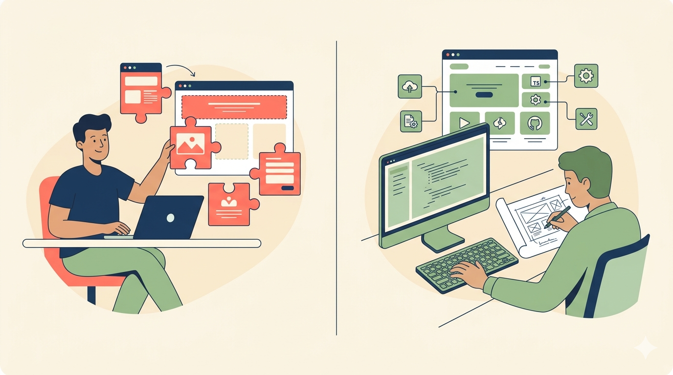 Side-by-side comparison of simple template websites versus custom-built websites